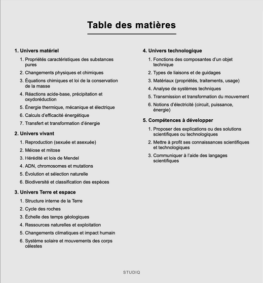 Science STE 4 - résumé