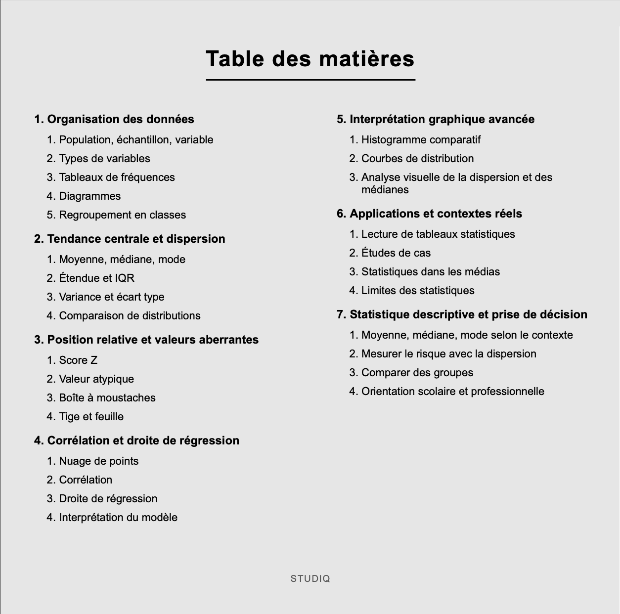 Résumé essentiel - Statistiques Descriptives