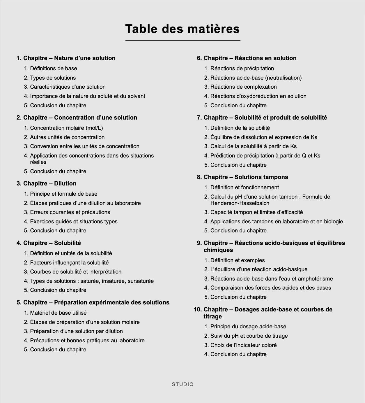 Chimie des solutions - résumé